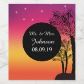 Beach Sunset Tropical Palm Tree Wine Label Wijn Etiket (Enkel label)