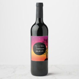 Beach Sunset Tropical Palm Tree Wine Label Wijn Etiket