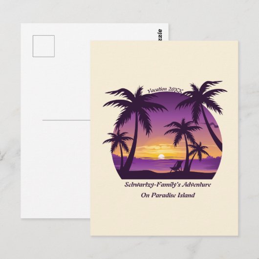  Beach Sunset Vacation lounger peach paars Briefkaart (Voorkant / Achterkant)