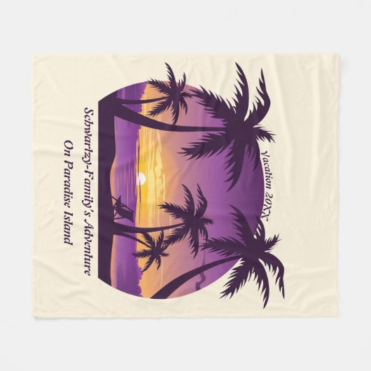  Beach Sunset Vacation lounger peach paars Fleece Deken (Voorkant (Horizontaal))