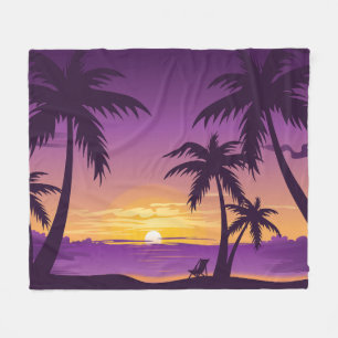  Beach Sunset Vacation lounger peach paars Fleece Deken