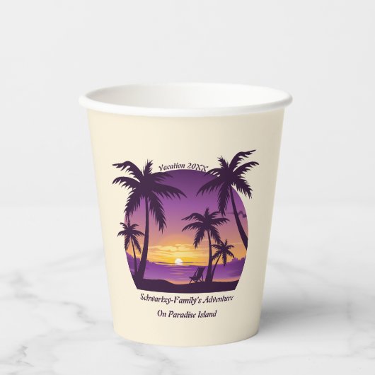  Beach Sunset Vacation lounger peach paars Papieren Bekers (Voorkant)