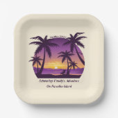 Beach Sunset Vacation lounger peach paars Papieren Bordje (Voorkant)