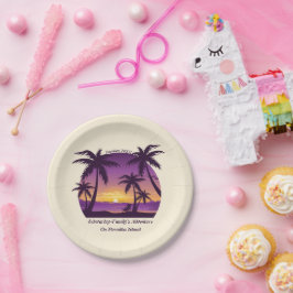 Beach Sunset Vacation lounger peach paars Papieren Bordje