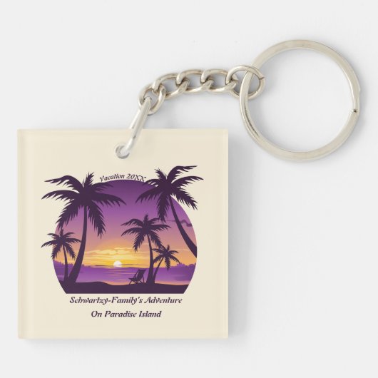  Beach Sunset Vacation lounger peach paars Sleutelhanger (Achterkant)