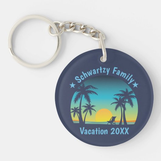 Beach Sunset Vacation Oranje-blauw lounger Sleutelhanger (Voorkant)