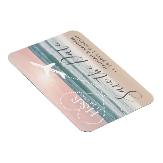 Beach Sunset Vliegtuig Trail Monogram Save the Dat Magneet (Rechterzijde)