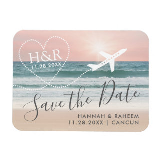 Beach Sunset Vliegtuig Trail Monogram Save the Dat Magneet