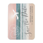Beach Sunset Vliegtuig Trail Monogram Save the Dat Magneet (Verticaal)