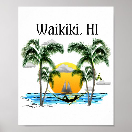 Beach Sunset Waikiki Hawaii Poster (Voorkant)