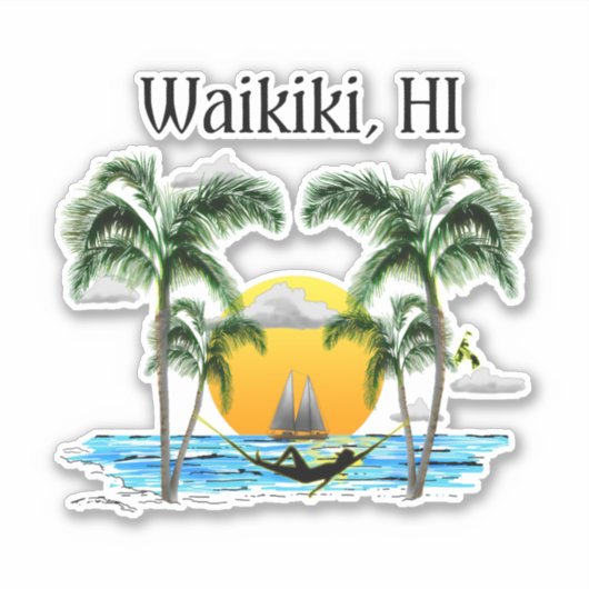 Beach Sunset Waikiki Hawaii Sticker (Voorkant)