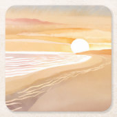 Beach Sunset Watercolor | Beautiful Yellow Kartonnen Onderzetters (Voorkant)