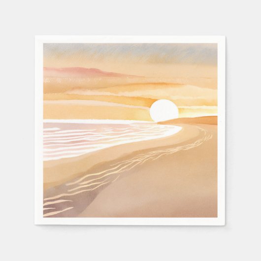 Beach Sunset Watercolor | Beautiful Yellow Painted Servet (Voorkant)