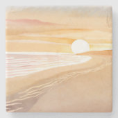 Beach Sunset Watercolor | Beautiful Yellow  Stenen Onderzetter (Voorkant)