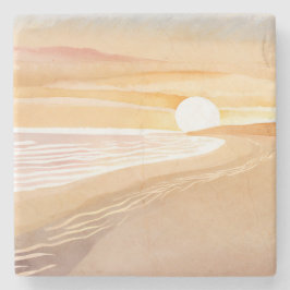 Beach Sunset Watercolor | Beautiful Yellow  Stenen Onderzetter