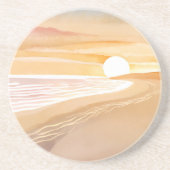 Beach Sunset Watercolor | Beautiful Yellow Zandsteen Onderzetter (Voorkant)