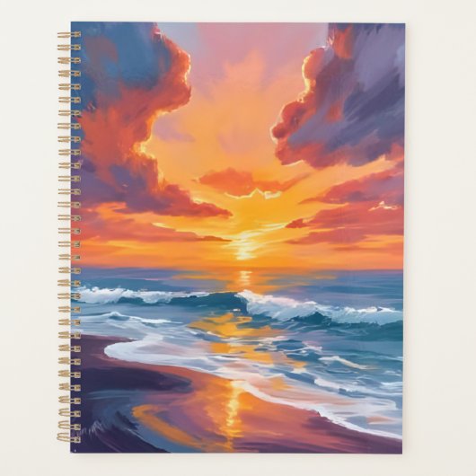 Beach Sunset Watercolor Ocean Painting Planner (Voorkant)