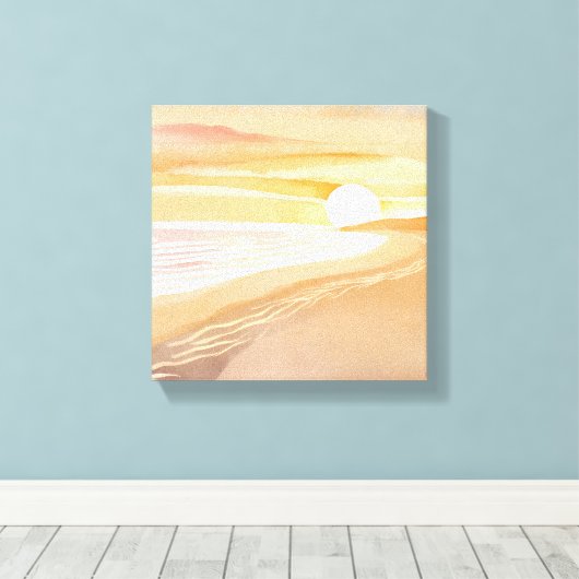 Beach Sunset Waterverf | Mooi geel Canvas Afdruk (Insitu (Houten vloer))