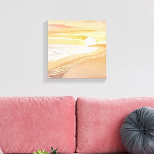 Beach Sunset Waterverf | Mooi geel Canvas Afdruk (Insitu (Woonkamer))