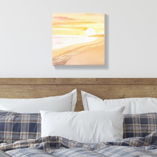 Beach Sunset Waterverf | Mooi geel Canvas Afdruk (Insitu (Slaapkamer))