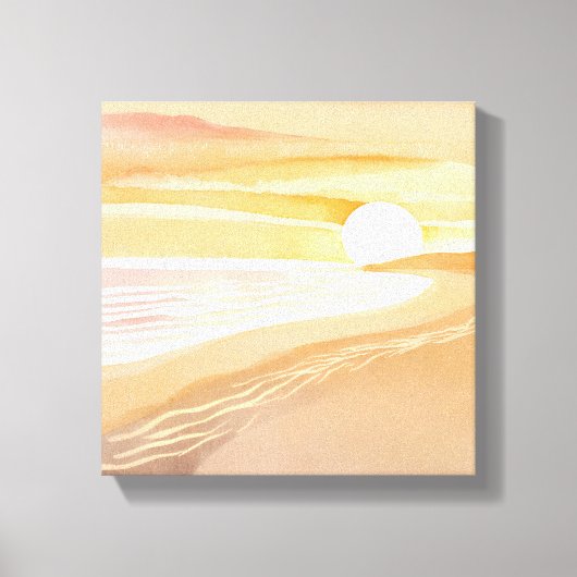 Beach Sunset Waterverf | Mooi geel Canvas Afdruk (Voorkant)