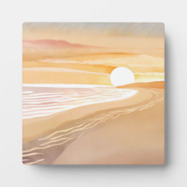 Beach Sunset Waterverf | Mooi geel Fotoplaat