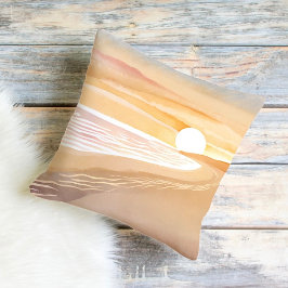 Beach Sunset Waterverf | Mooi geel Kussen