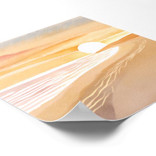 Beach Sunset Waterverf | Mooi geel Poster (Hoek)