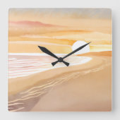 Beach Sunset Waterverf | Mooi geel Vierkante Klok (Voorkant)