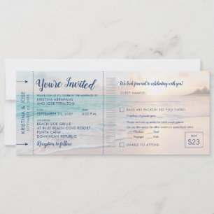 Beach Sunset Weddenschap Boarding Pass + RSVP Kaart