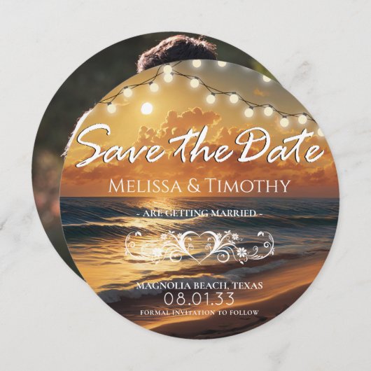 Beach Sunset Weddenschap Save the Date (Voorkant / Achterkant)
