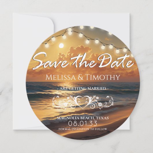 Beach Sunset Weddenschap Save the Date (Voorkant)