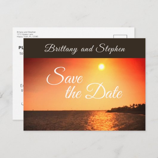 Beach Sunset Weddenschap Save the Date Aankondigingskaart (Voorkant / Achterkant)