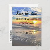 Beach Sunset Weddenschap Save the Date Aankondigingskaart (Voorkant / Achterkant)
