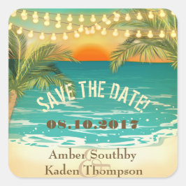 Beach Sunset Weddenschap Save the Date Vierkante Sticker