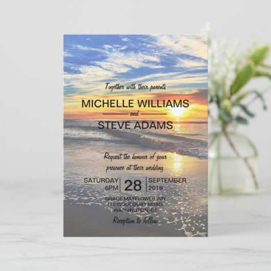 Beach Sunset Weddenschap Uitnodiging (Staand voorkant)