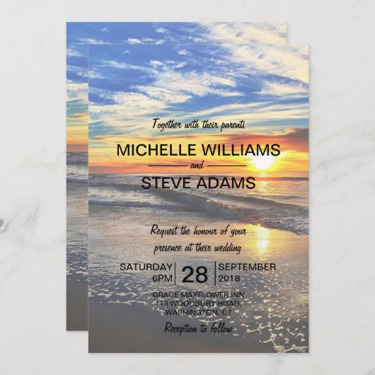Beach Sunset Weddenschap Uitnodiging (Voorkant / Achterkant)