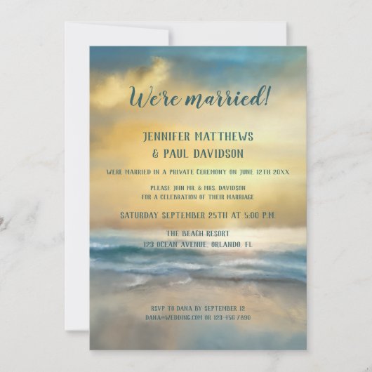 Beach Sunset Weddenschappen Reception Fotouitnodig Kaart (Voorkant)