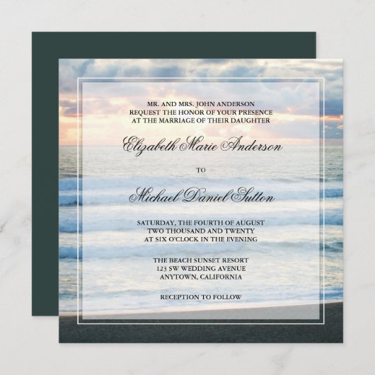Beach Sunset Wedding Invitations Kaart (Voorkant / Achterkant)