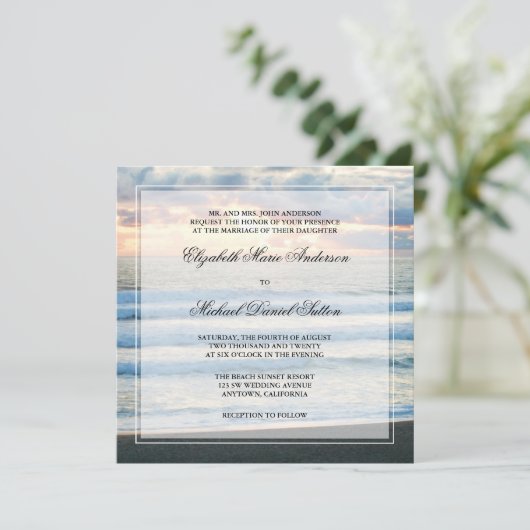 Beach Sunset Wedding Invitations Kaart (Staand voorkant)