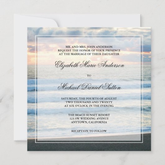 Beach Sunset Wedding Invitations Kaart (Voorkant)