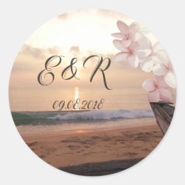Beach Sunset Wedding Plumeria Ronde Sticker