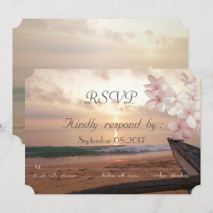 Beach Sunset Wedding, Plumeria RSVP Kaart