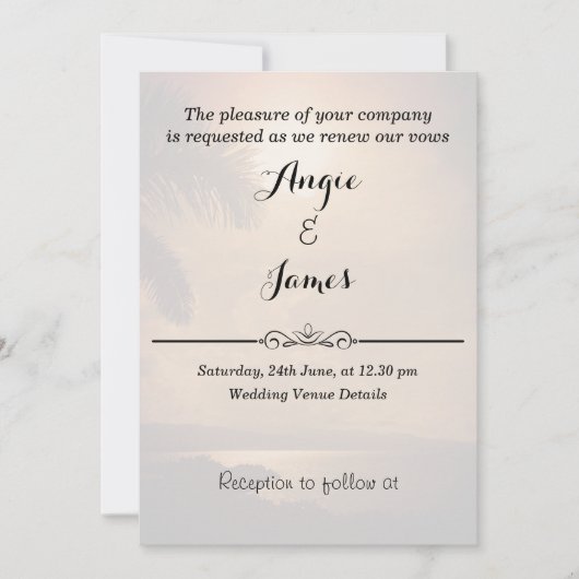 Beach Sunset Wedding Vows Vernieuwing Uitnodiging (Voorkant)