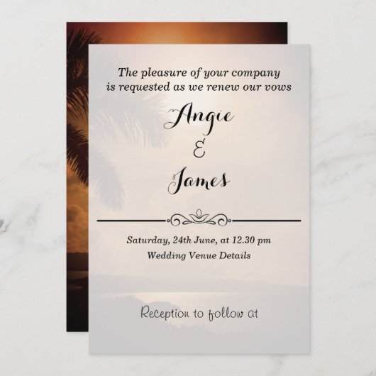 Beach Sunset Wedding Vows Vernieuwing Uitnodiging (Voorkant / Achterkant)