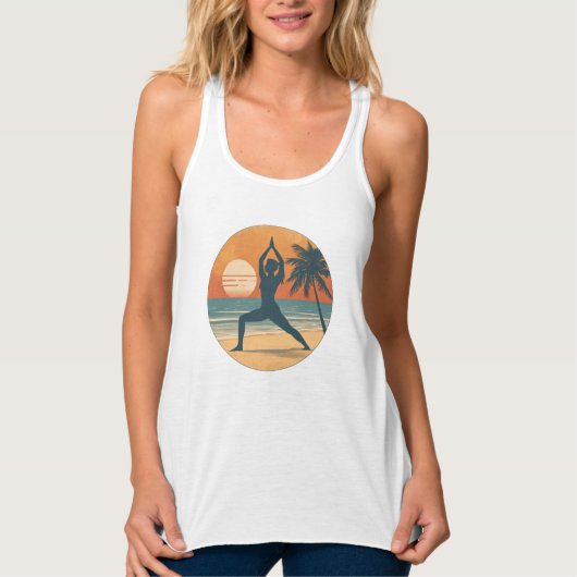 Beach Sunset Yoga Silhouette | Coastal Yogi Life Tanktop (Voorkant)