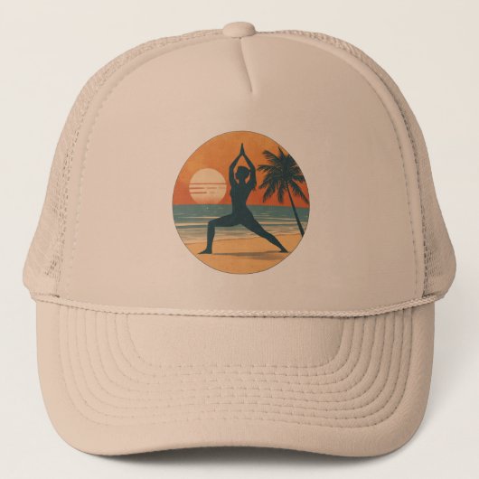 Beach Sunset Yoga Silhouette | Coastal Yogi Life Trucker Pet (Voorkant)