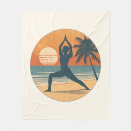 Beach Sunset Yoga Silhouette | Cream Coastal Life Fleece Deken