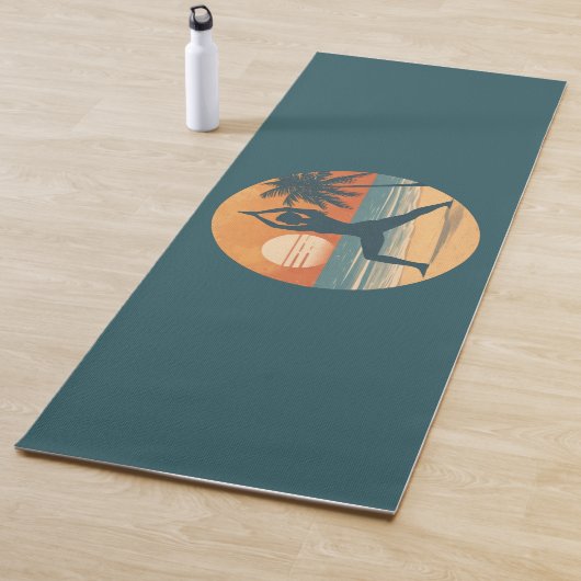 Beach Sunset Yogi Silhouette | Coastal Life Teal Yogamat (In situ)