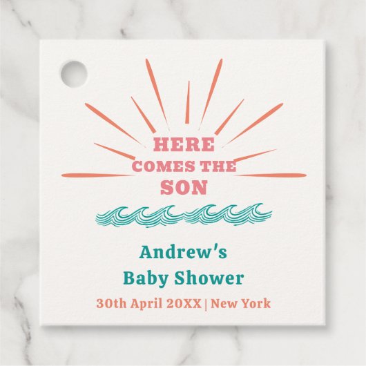 Beach Sunshine Hier komt het Son Baby shower Bedankjes Labels (Voorkant)
